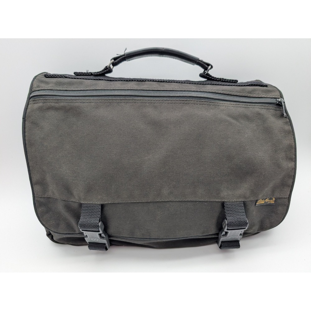 Eddie Bauer Black Canvas Messenger Bag Briefcase Organizer Buckle Closure